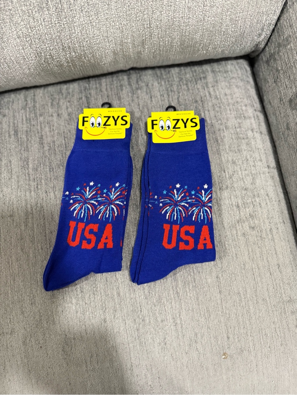 Men’s Blue USA Fireworks Crew Socks. “Serious socks, for not so serious people.”